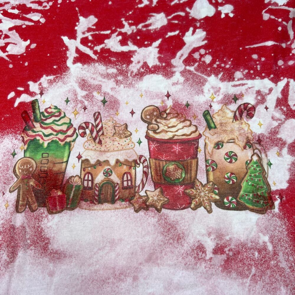 Holiday Coffee And Cookies Bleached Red Tee Medium